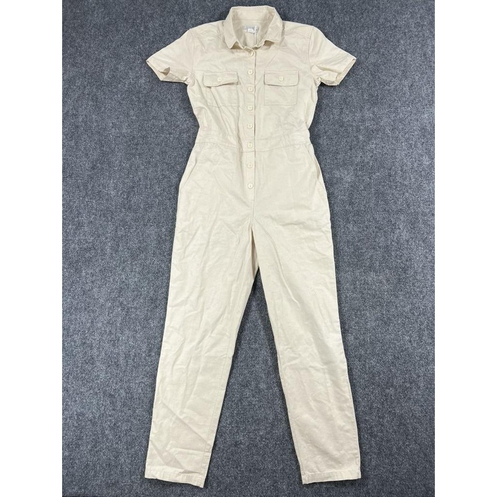 Outerknown Jumpsuit Womens XS Beige Short‎ Sleeve Button Front Utility Coverall